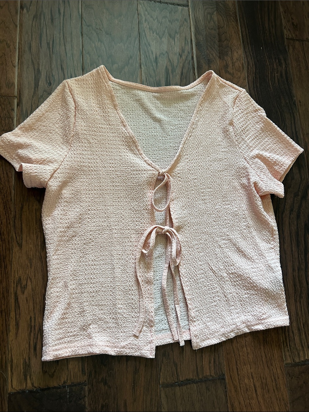 Emory Rose Light Pink Tie-Front Short Sleeve Women's Top